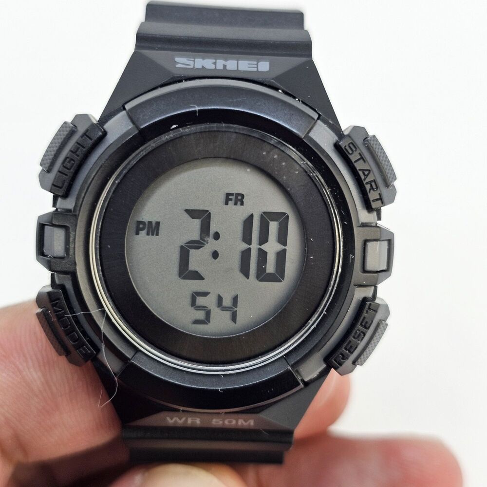 Digital Women's Sports Watch 38MM Black Gray Case Black Plastic Bands